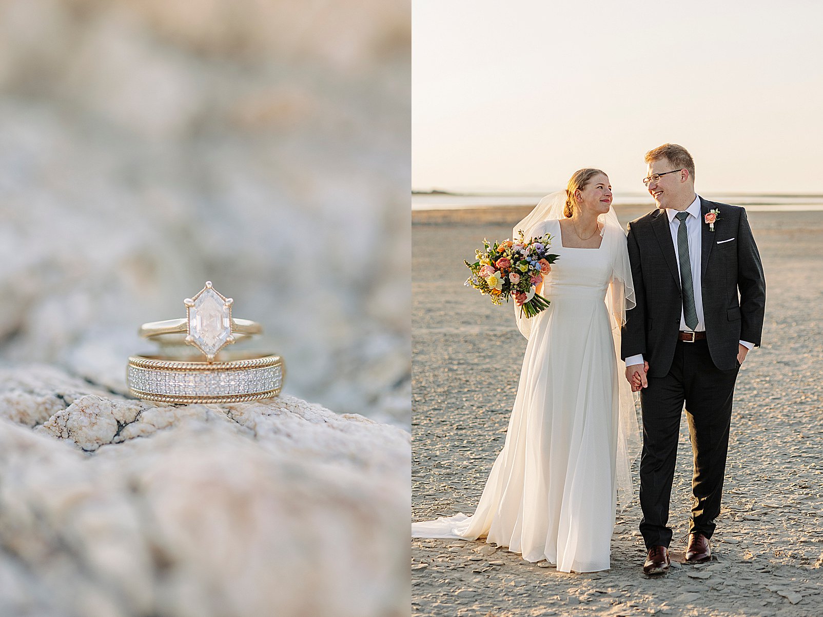 Antelope Island Wedding Pictures Colorful Bouquet Dusty Grey Green Suit