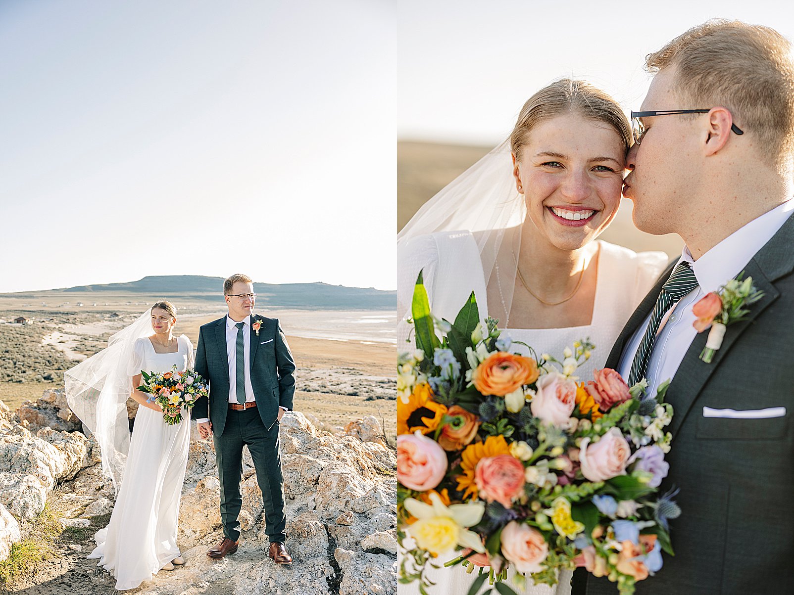 Antelope Island Wedding Pictures Colorful Bouquet Hazel Floral Co Dusty Grey Green Suit